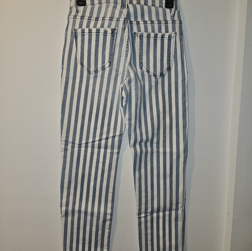 Kensie Vintage Luxe The Allie High Rise Slim Straight Striped Jeans Size 0 / 25 - Picture 3 of 5